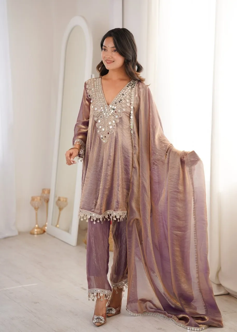 Mirror Work Designer Kurti Pant Dupatta Set