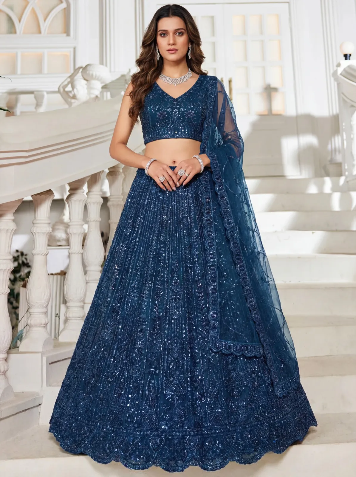 Navy Blue Handwork Lehenga Choli for Reception
