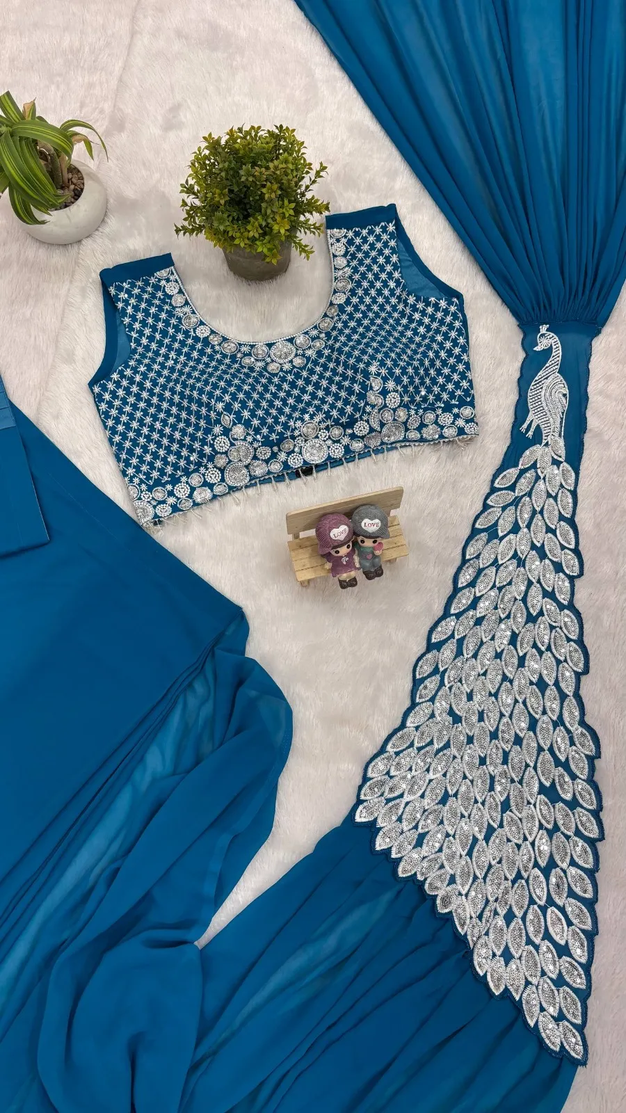 Navy Blue Peacock Pallu Readymade Saree