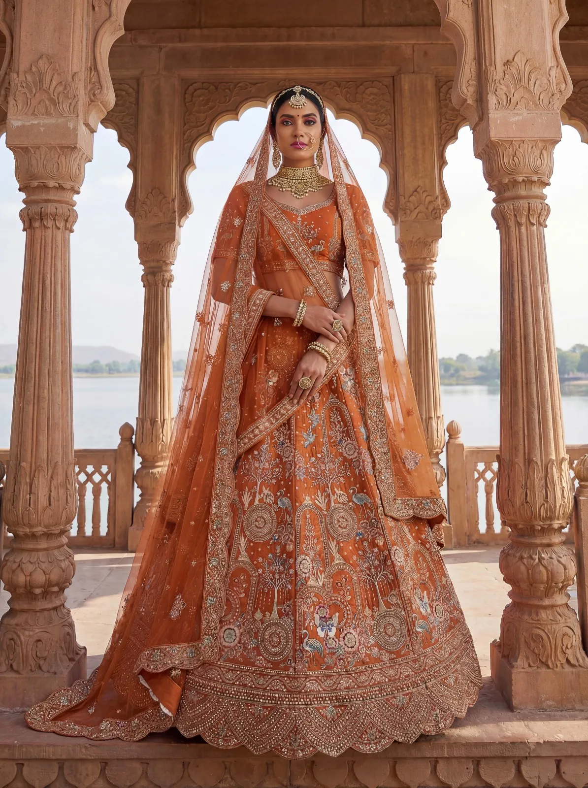 Orange Color Double Dupatta Bridal Lehenga Choli