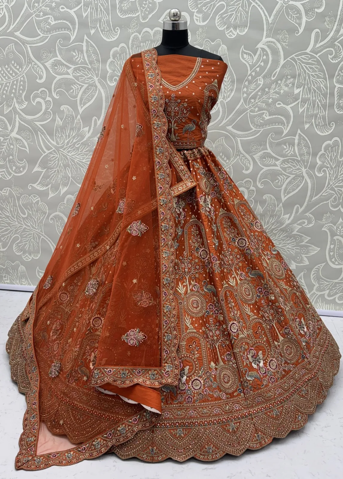Orange Color Double Dupatta Bridal Lehenga Choli