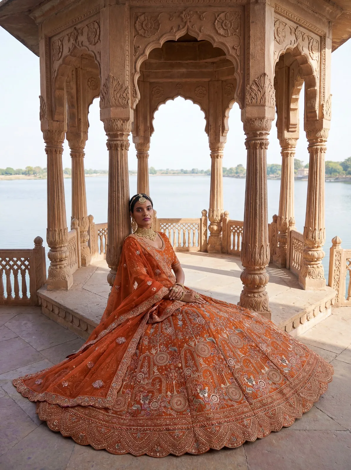 Orange Color Double Dupatta Bridal Lehenga Choli