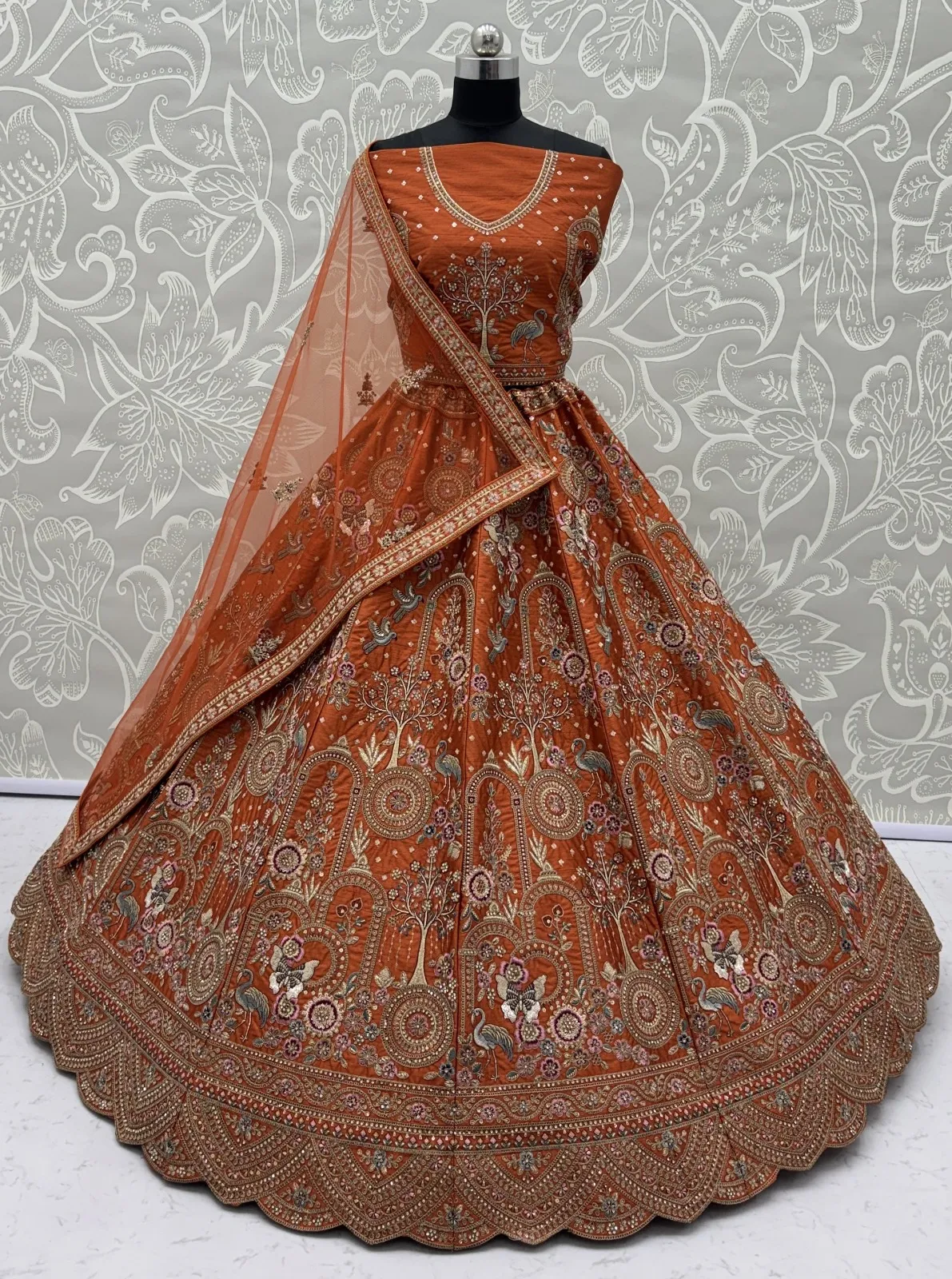 Orange Color Double Dupatta Bridal Lehenga Choli