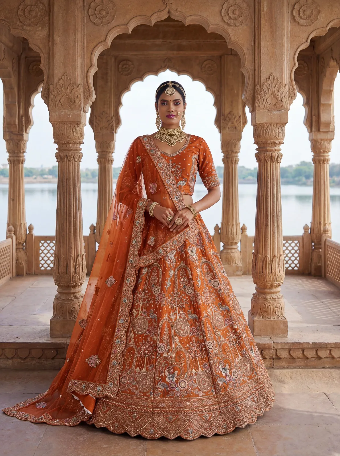 Orange Color Double Dupatta Bridal Lehenga Choli