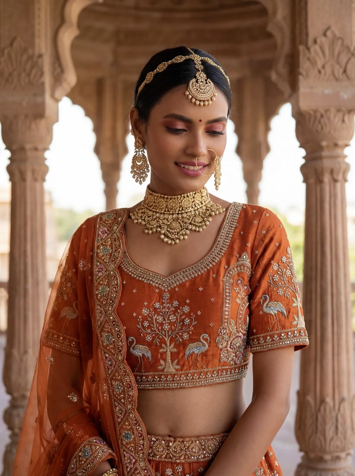 Orange Color Double Dupatta Bridal Lehenga Choli