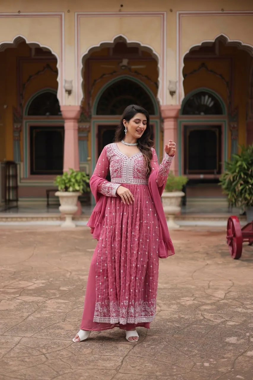 Peach Slit Cut Long Anarkali Dress