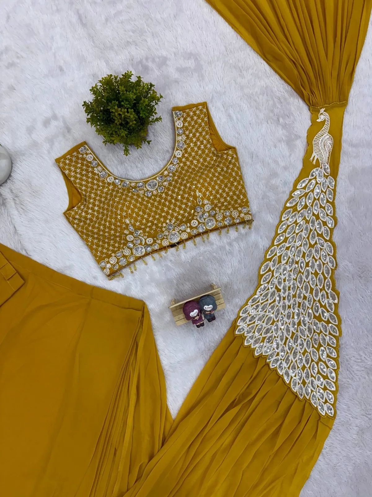 Peacock Pallu Readymade Saree for Haldi