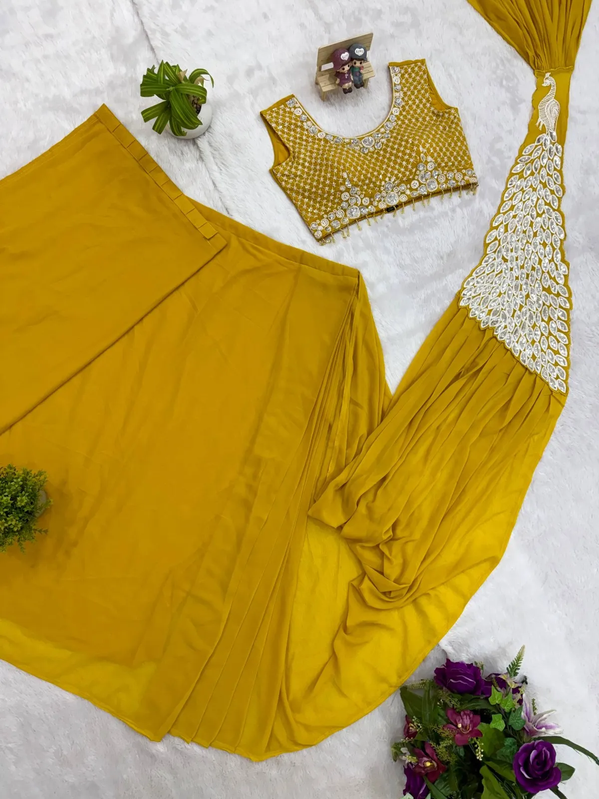Peacock Pallu Readymade Saree for Haldi