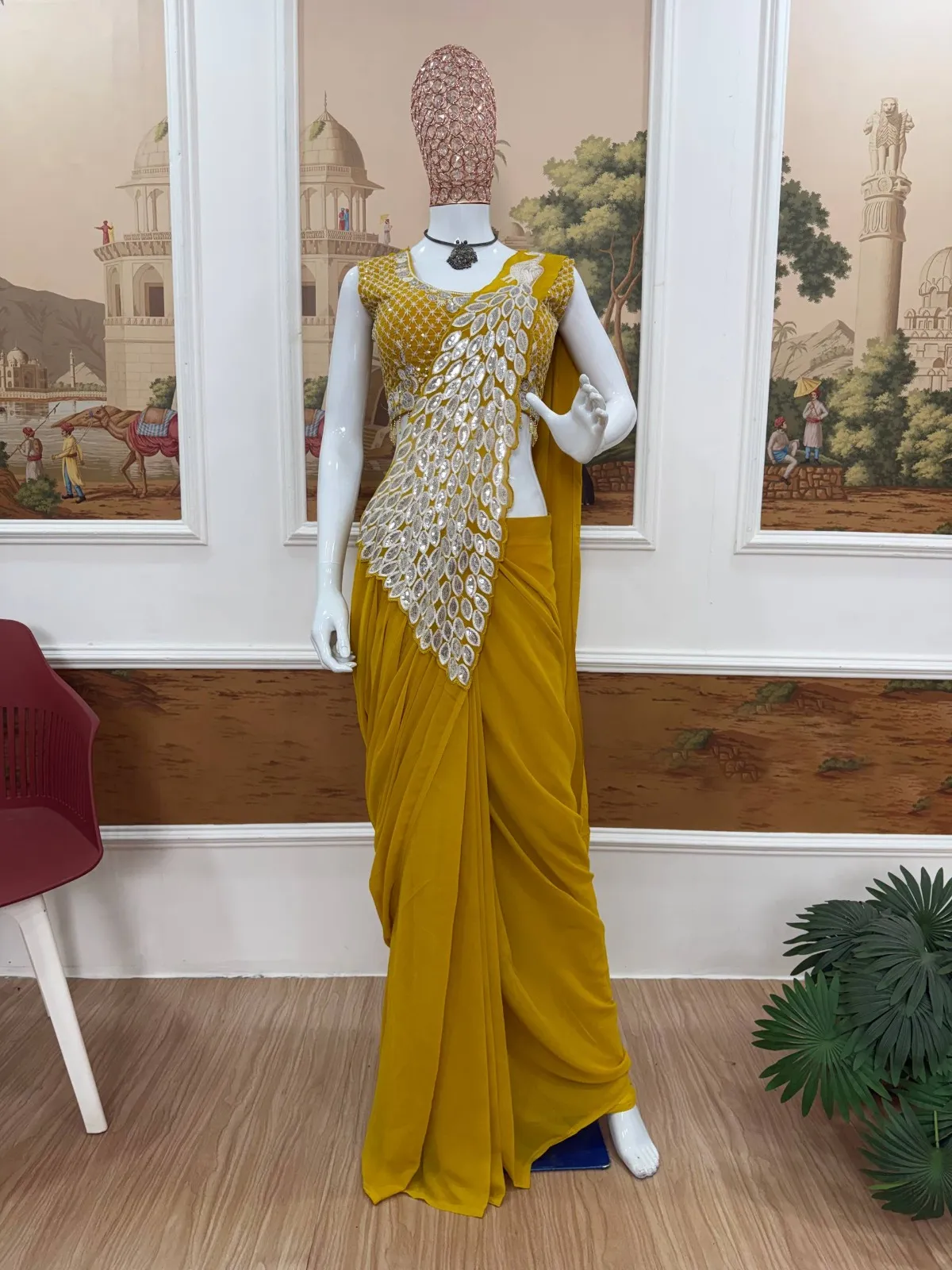 Peacock Pallu Readymade Saree for Haldi