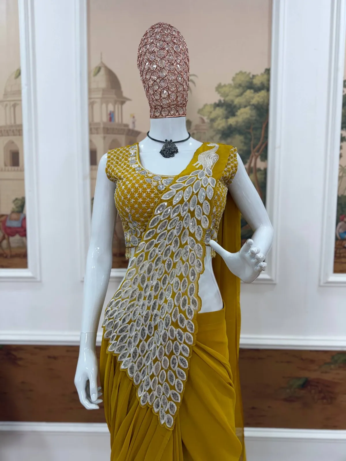 Peacock Pallu Readymade Saree for Haldi