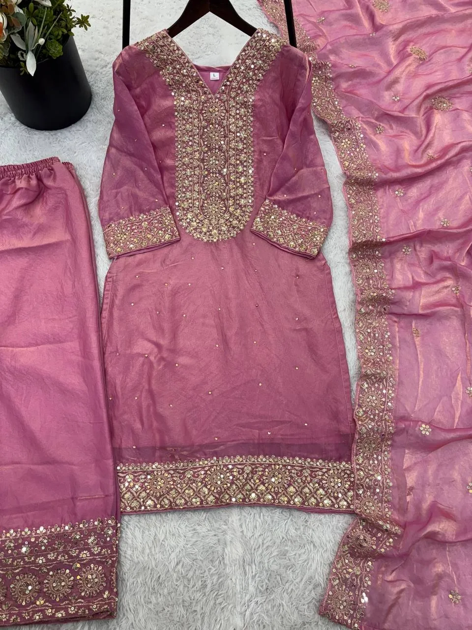 Pink Pakistani Salwar with Diamond work