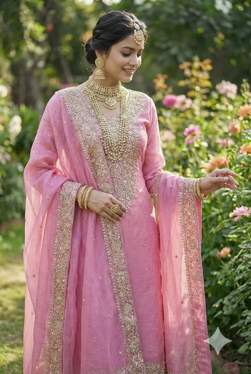 Pink Pakistani Salwar with Diamond work