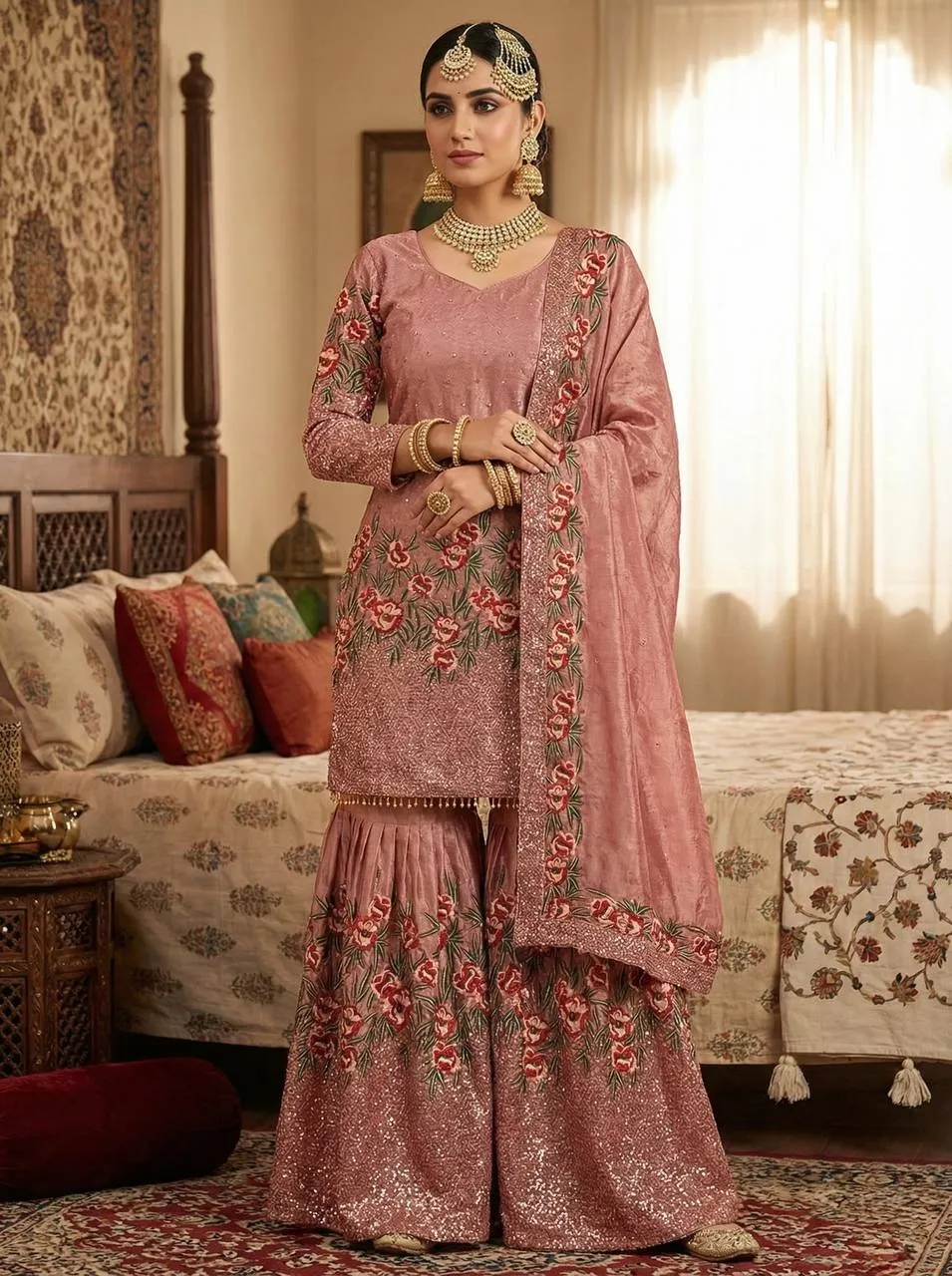 Pink Readymade Pakistani Gharara Suit