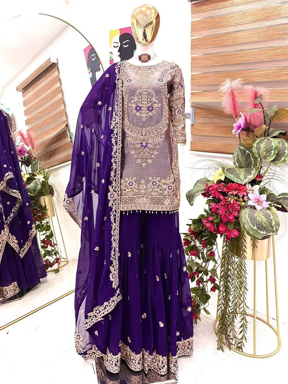 Purple Readymade Sharara Salwar Dress