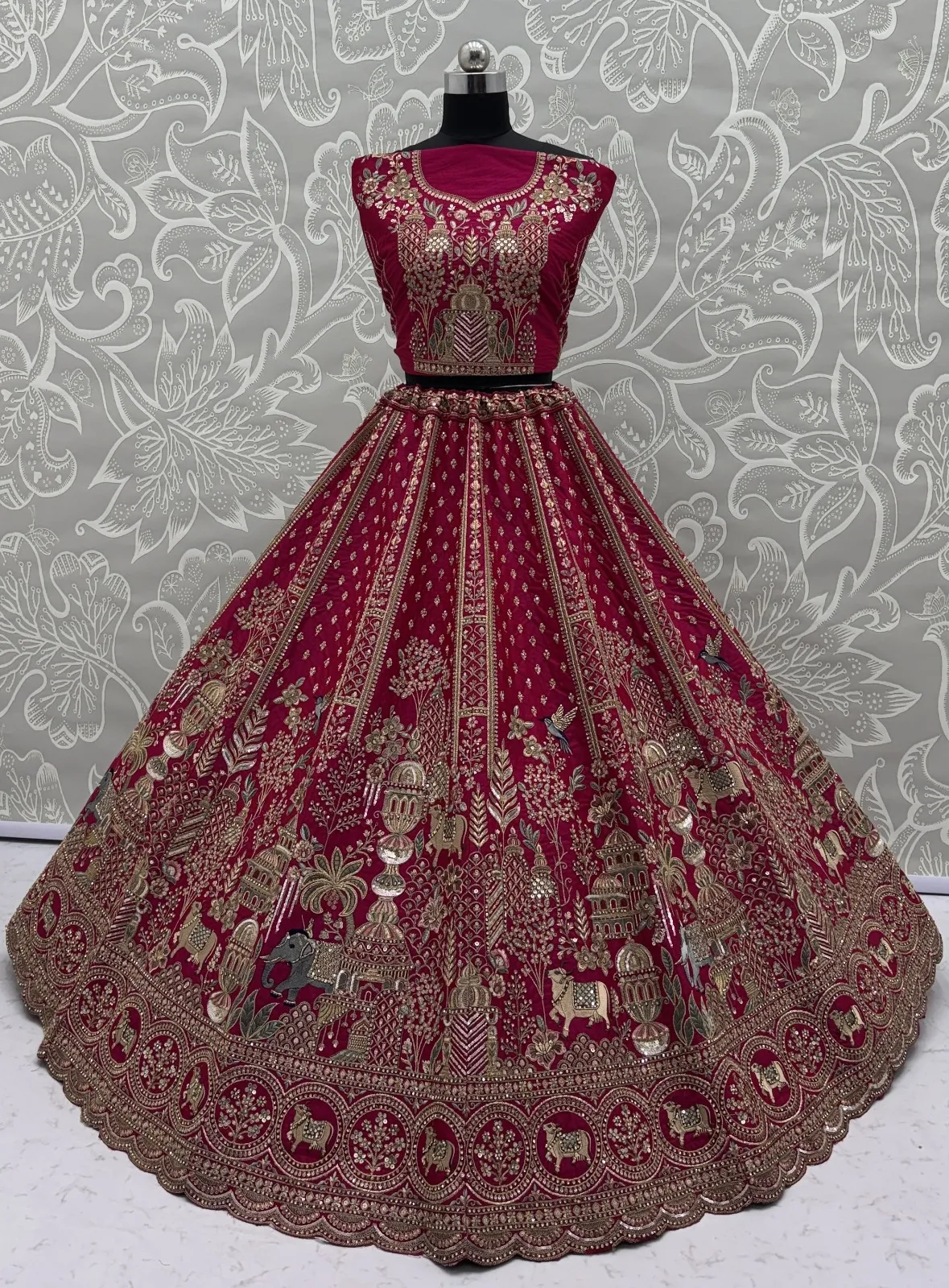 Rani Bridal Double Dupatta Lehenga with Handwork