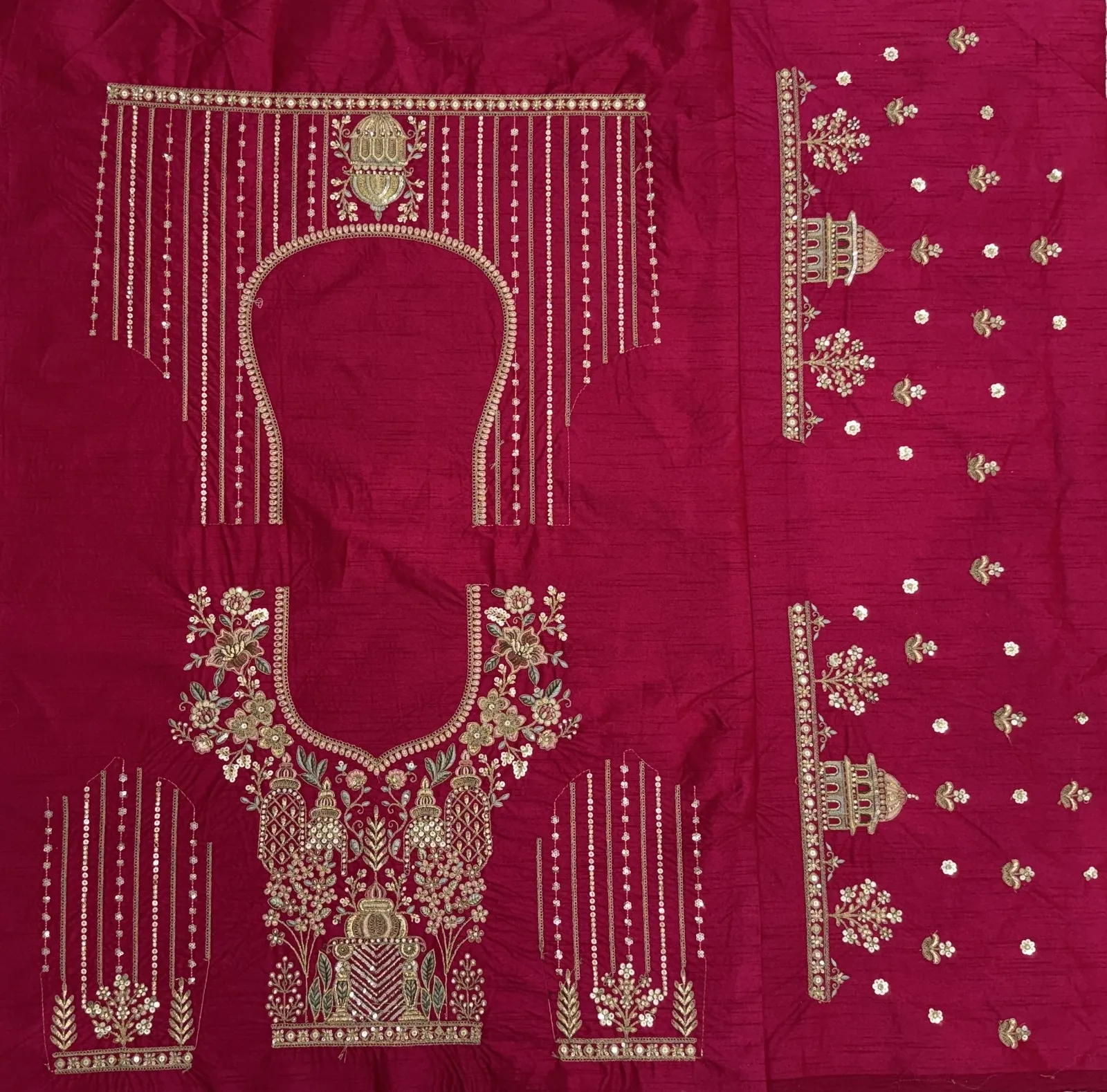 Rani Bridal Double Dupatta Lehenga with Handwork