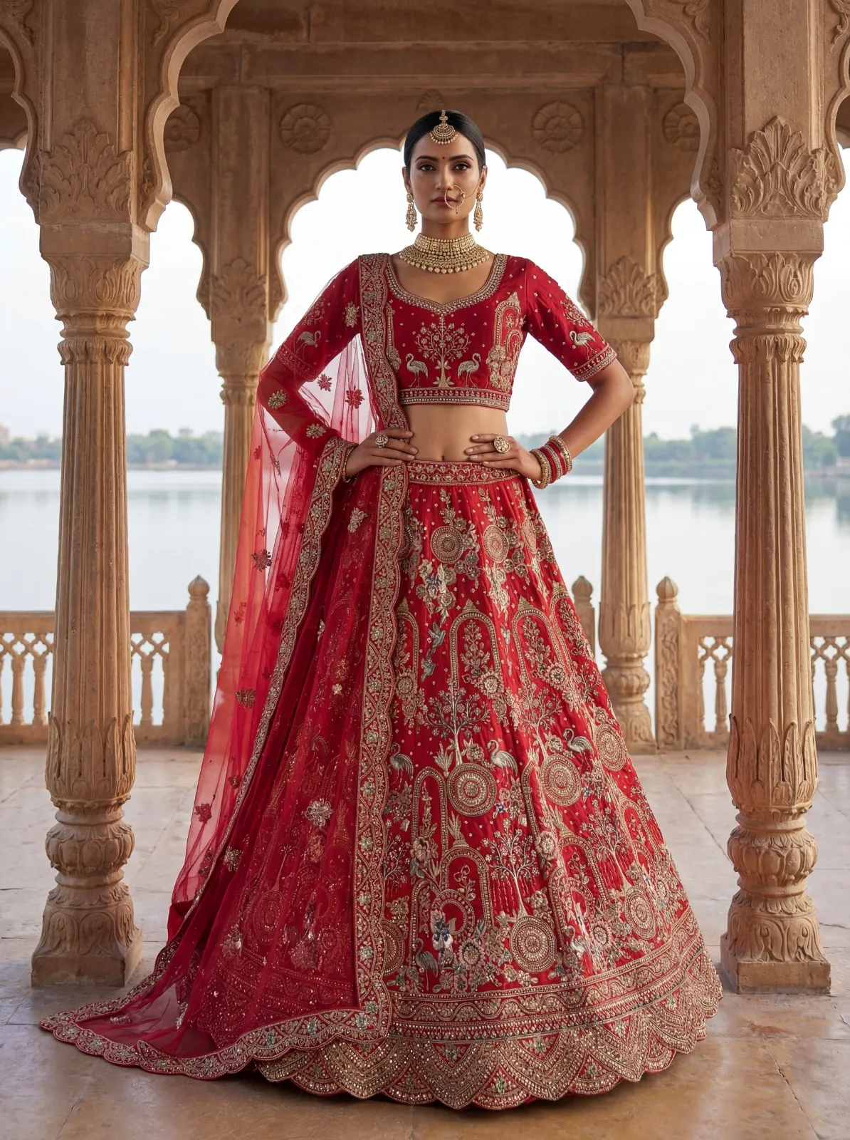 Rani Pink Bridal Lehenga Choli with Double Dupatta Under 20000