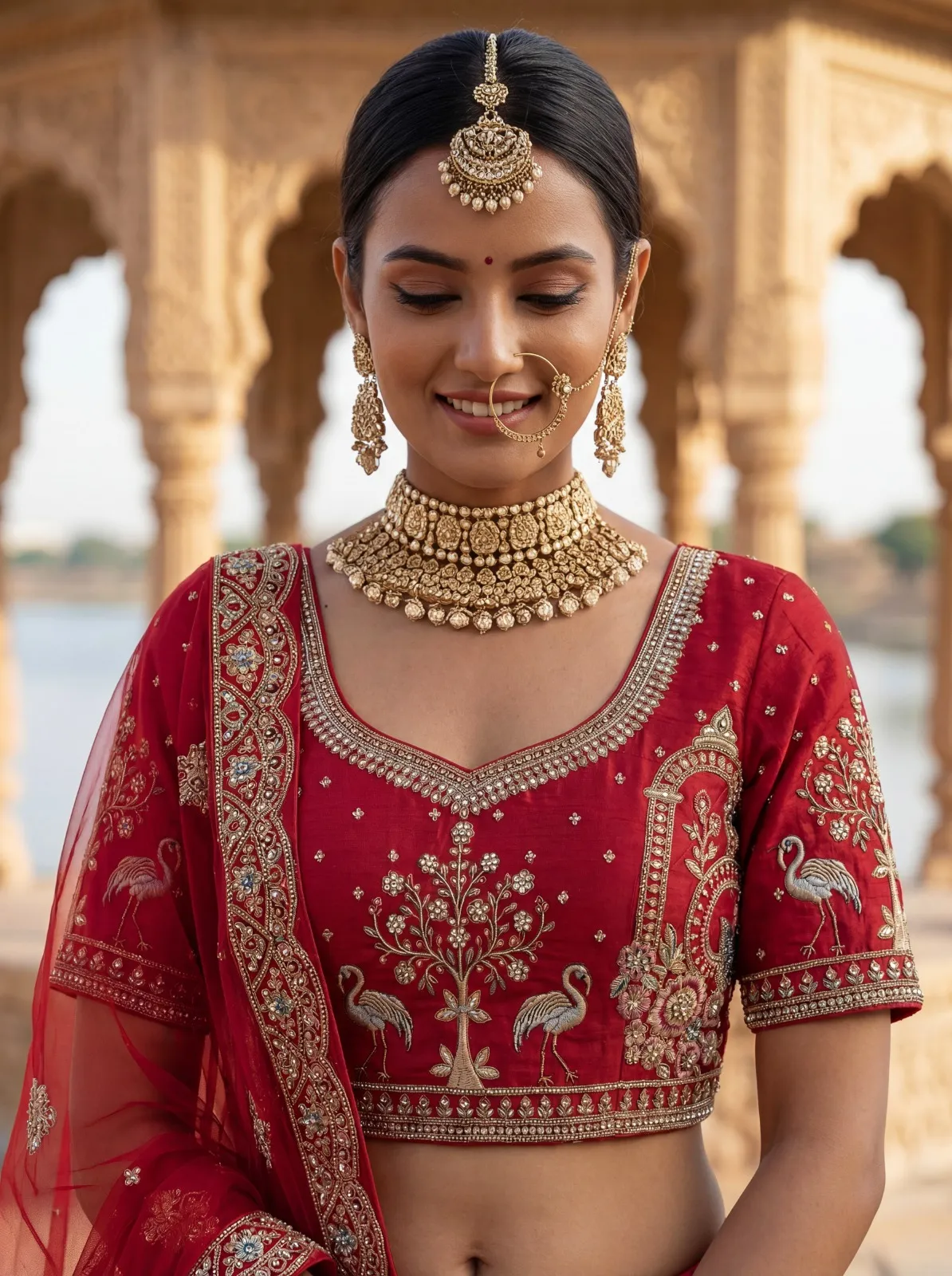 Rani Pink Bridal Lehenga Choli with Double Dupatta Under 20000