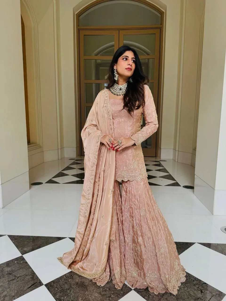 Readymade Peach Sharara Dress for Eid