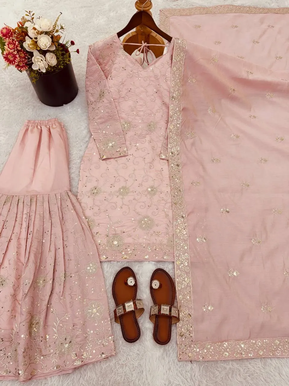Readymade Peach Sharara Dress for Eid