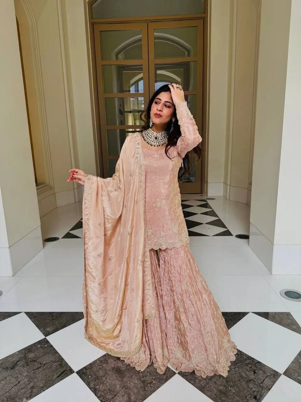 Readymade Peach Sharara Dress for Eid