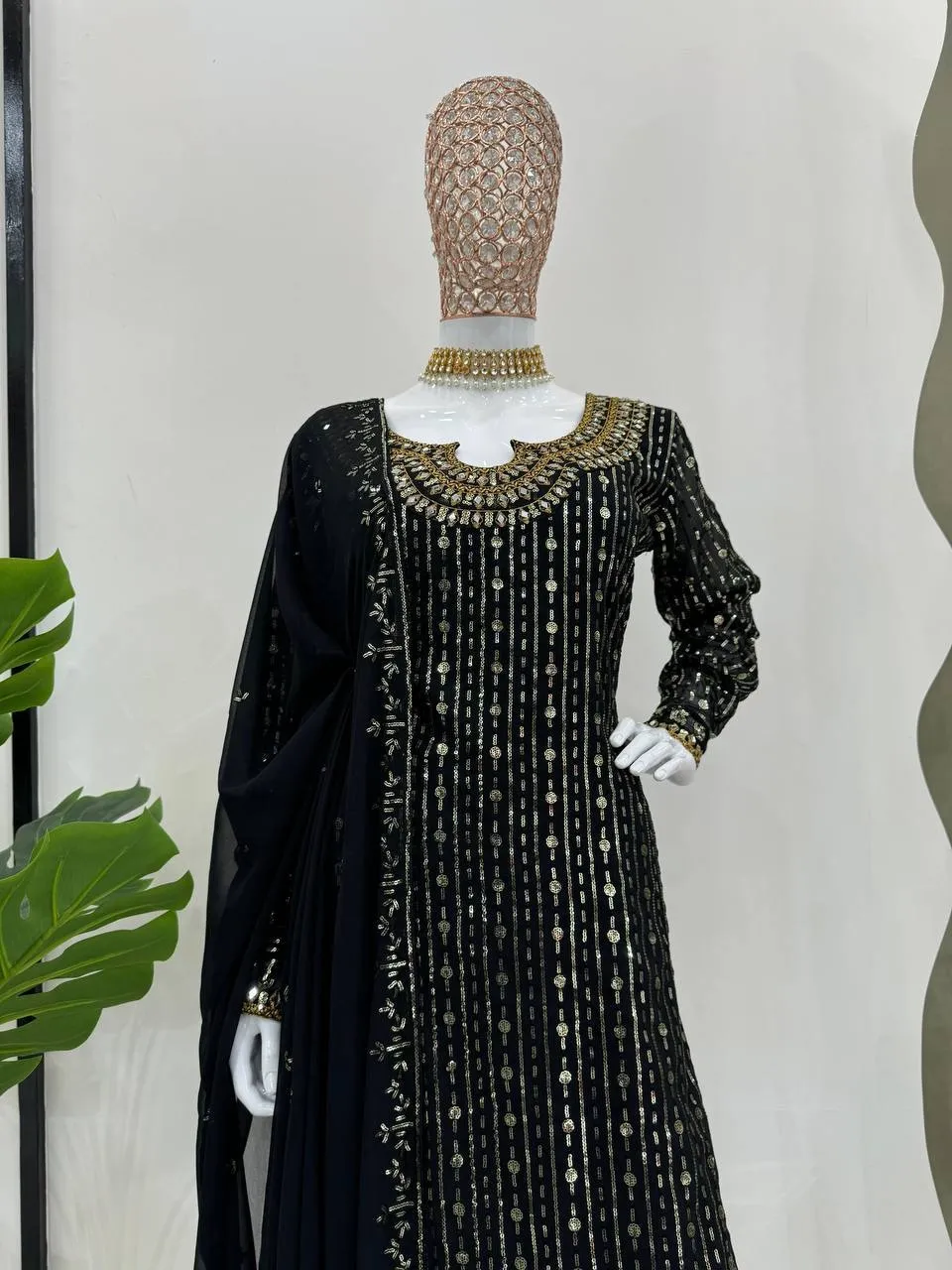 Readymade Straight Pakistani Suit Black