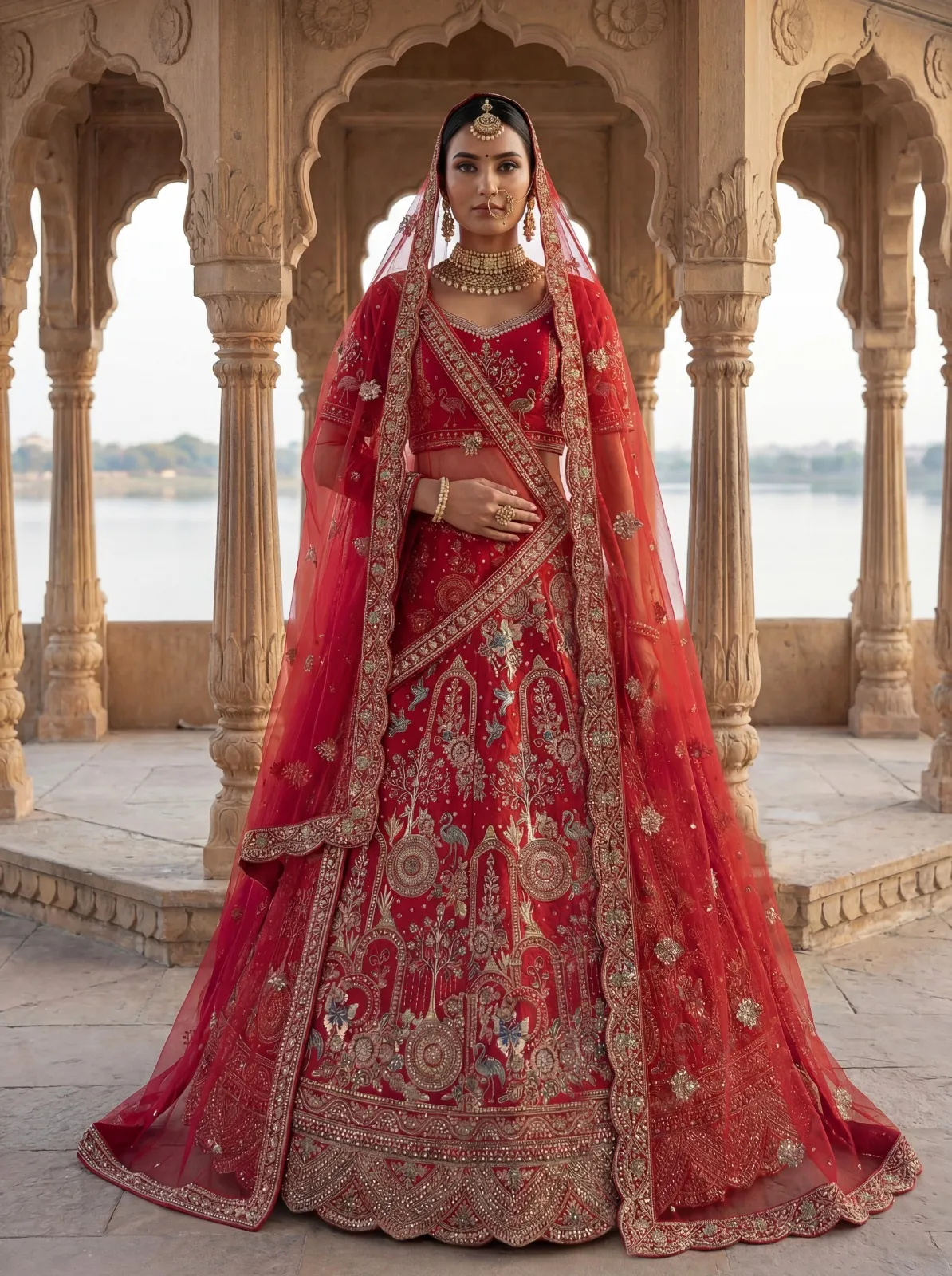 Red Bridal Lehenga Choli with Double Dupatta