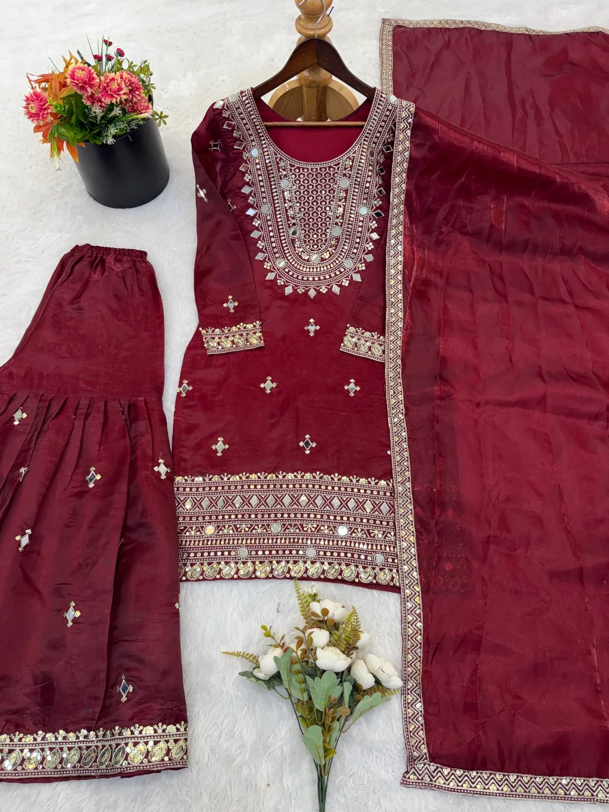 Red Eid Special Pakistani Garara Salwar Suit