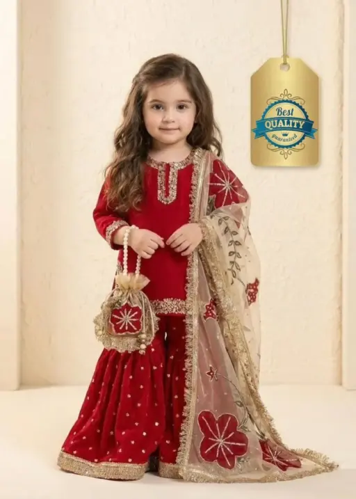 Red Girl Kid Sharara Suit