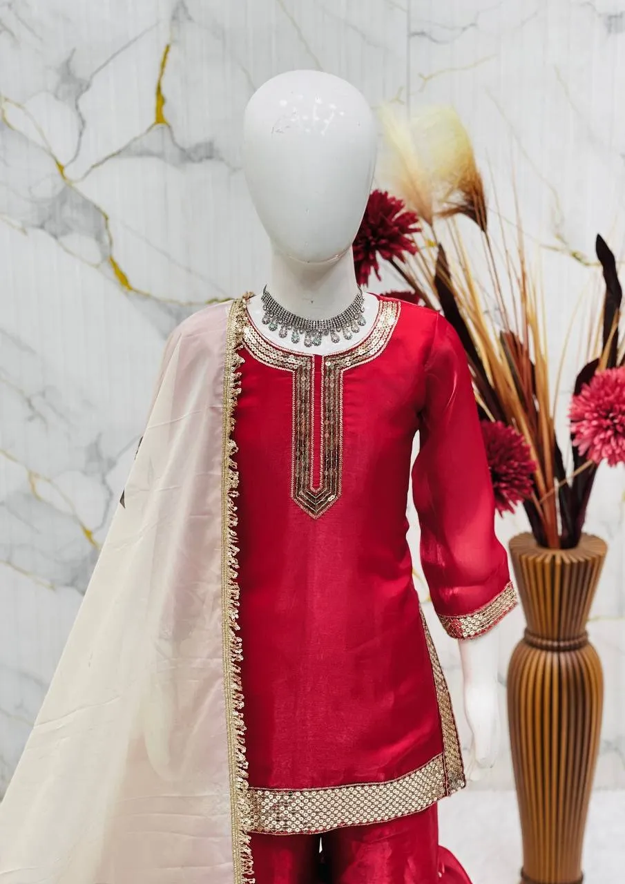 Red Girl Kid Sharara Suit