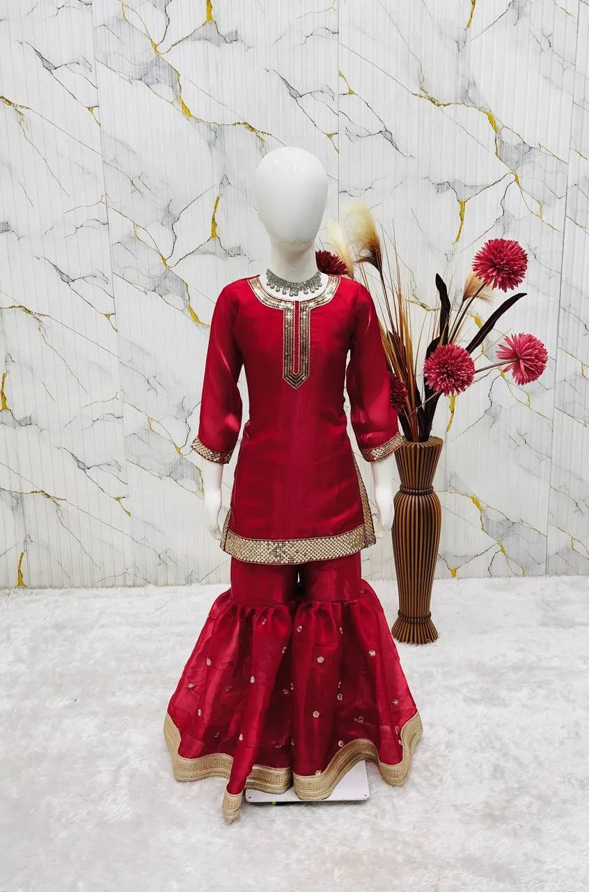 Red Girl Kid Sharara Suit