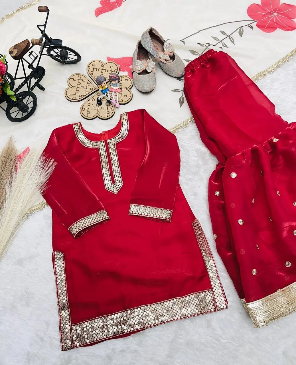 Red Girl Kid Sharara Suit