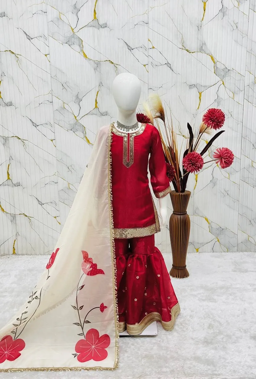 Red Girl Kid Sharara Suit