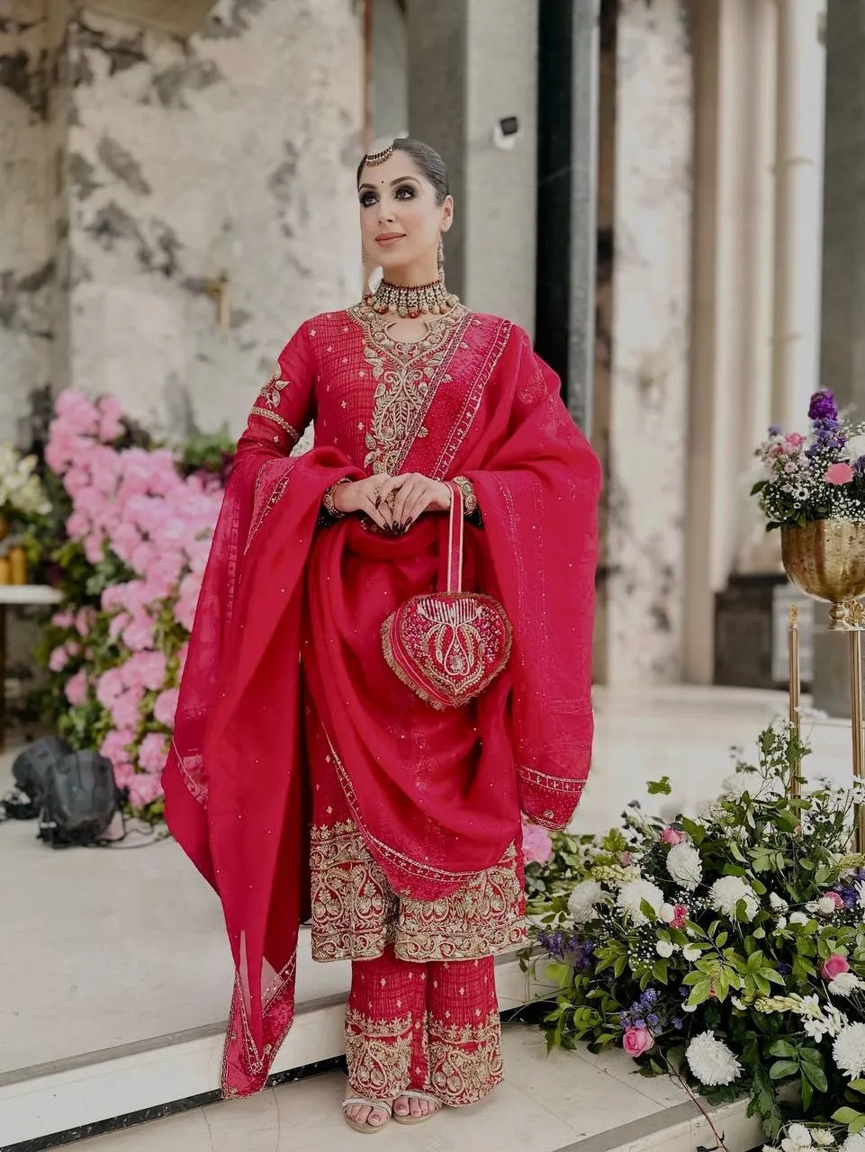 Red Wedding Straight Readymade Dress