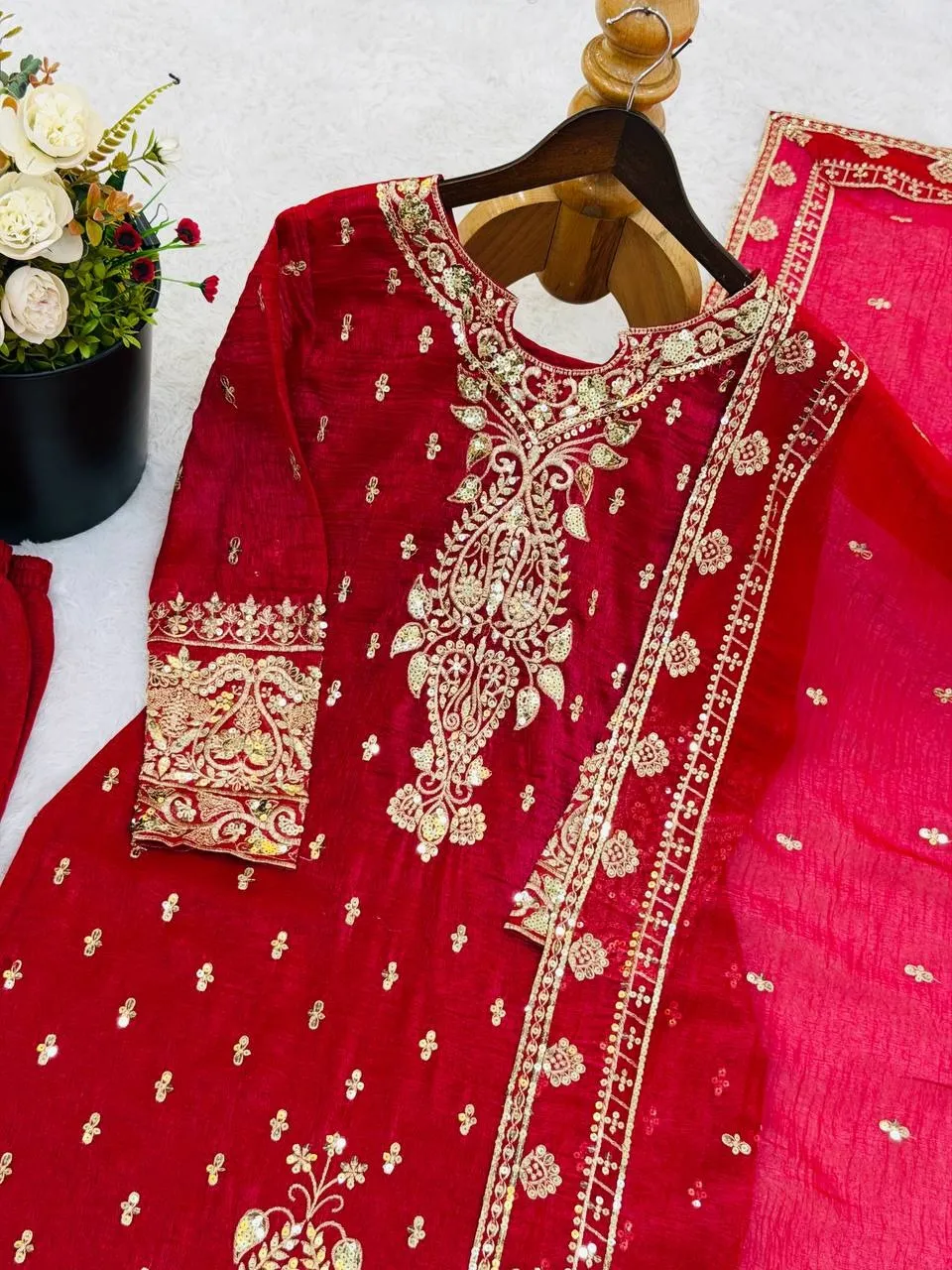 Red Wedding Straight Readymade Dress