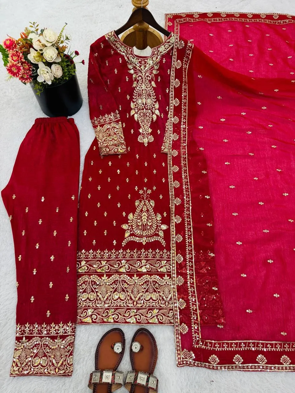 Red Wedding Straight Readymade Dress