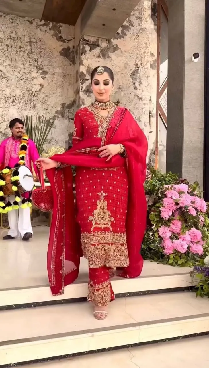 Red Wedding Straight Readymade Dress