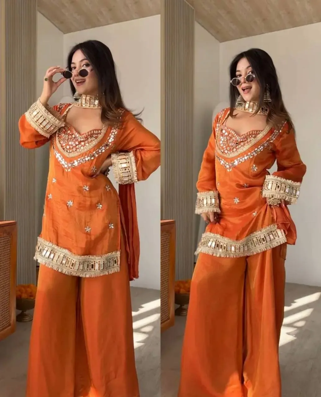 Rust 4 Piece Blouse Suit with Salwar