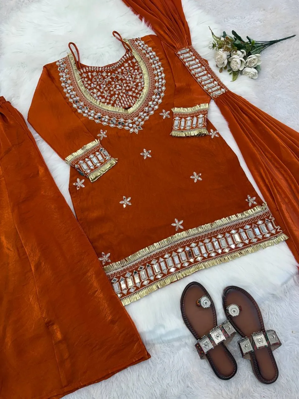 Rust 4 Piece Blouse Suit with Salwar