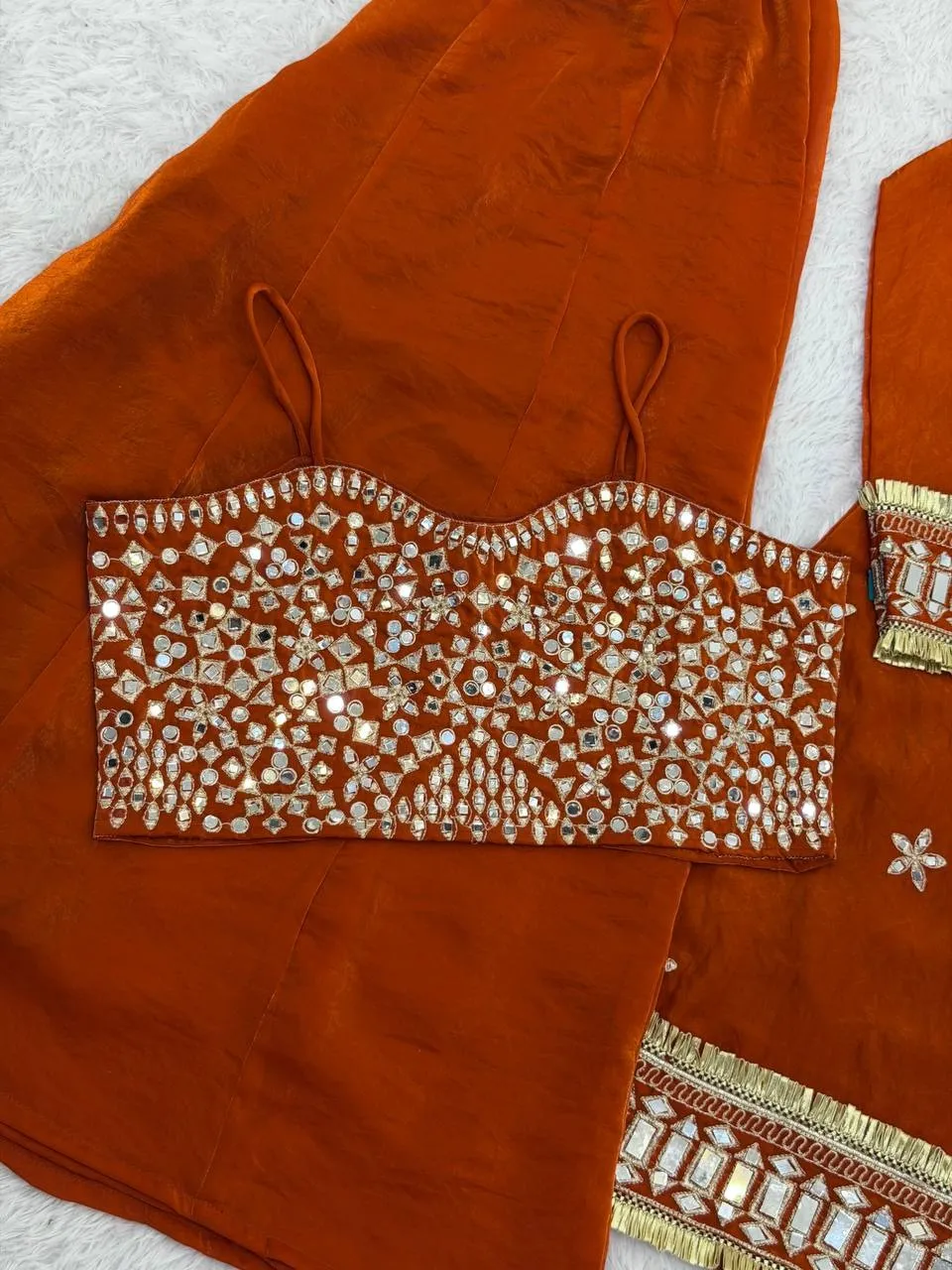 Rust 4 Piece Blouse Suit with Salwar