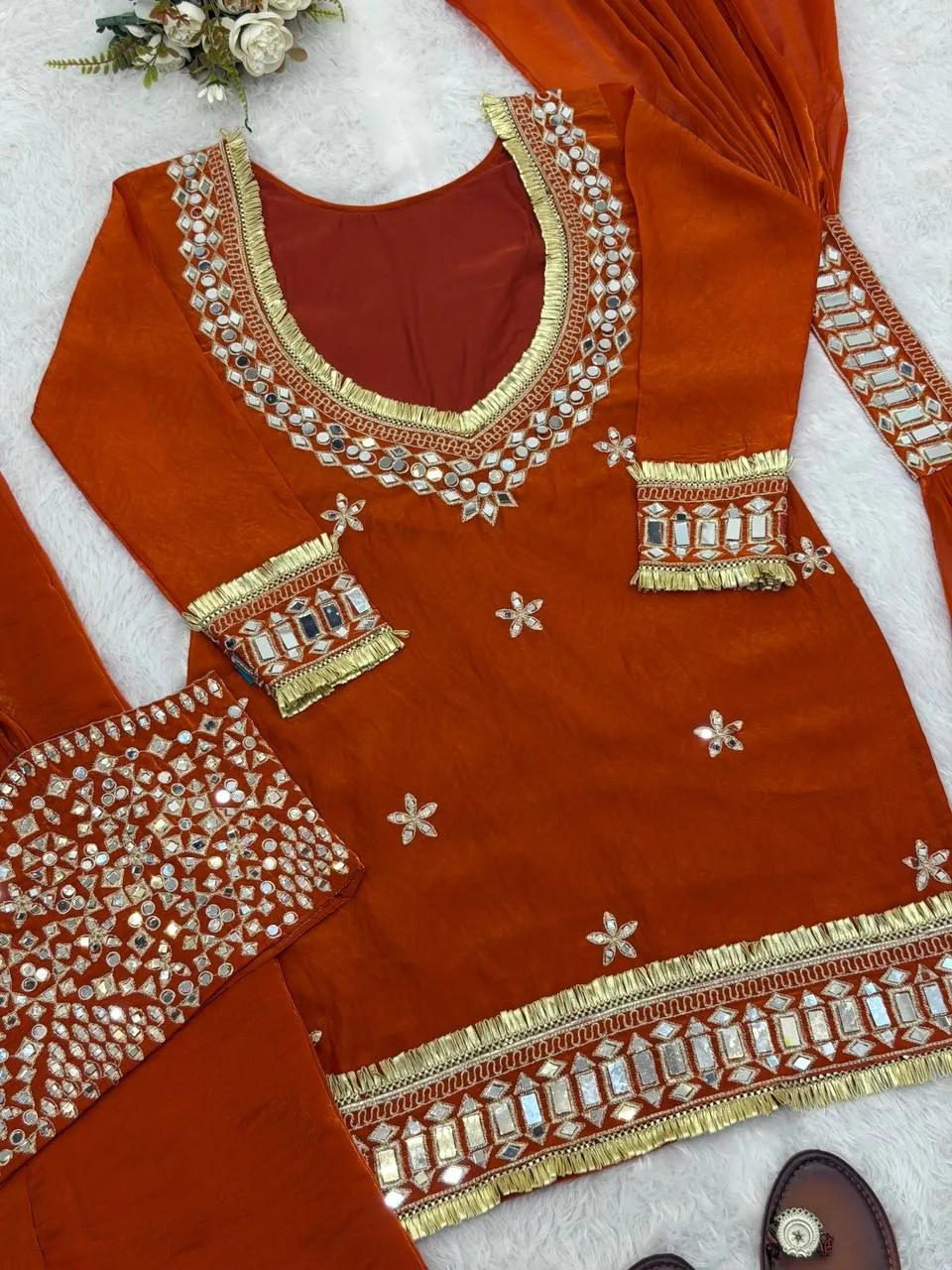 Rust 4 Piece Blouse Suit with Salwar
