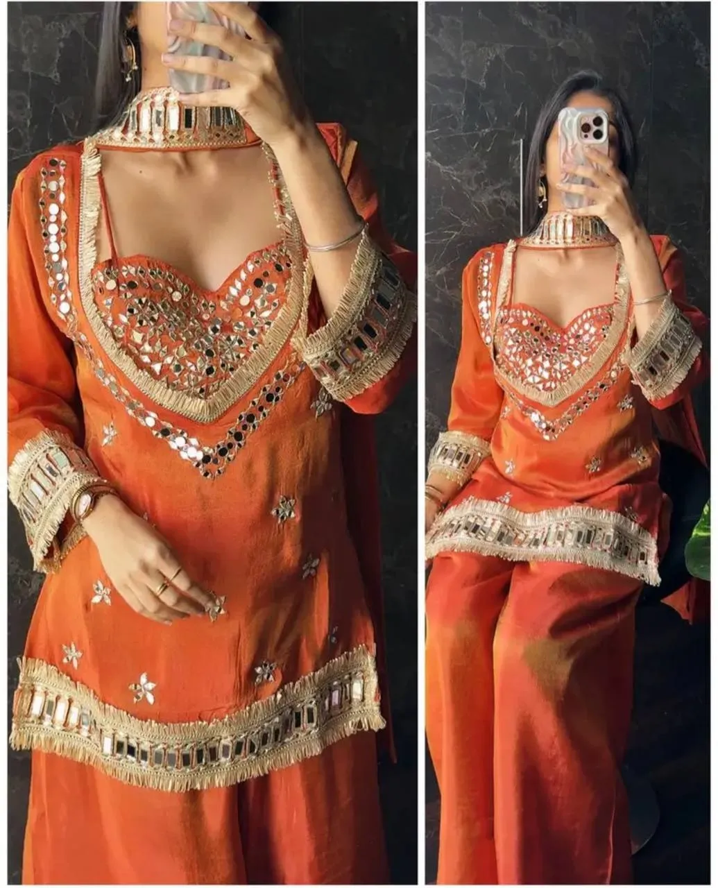Rust 4 Piece Blouse Suit with Salwar
