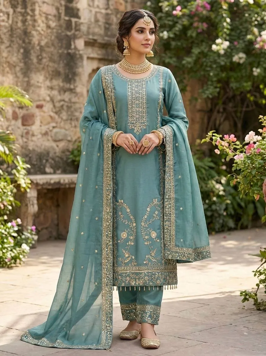 Sea Green Pakistani Pant Suit Set