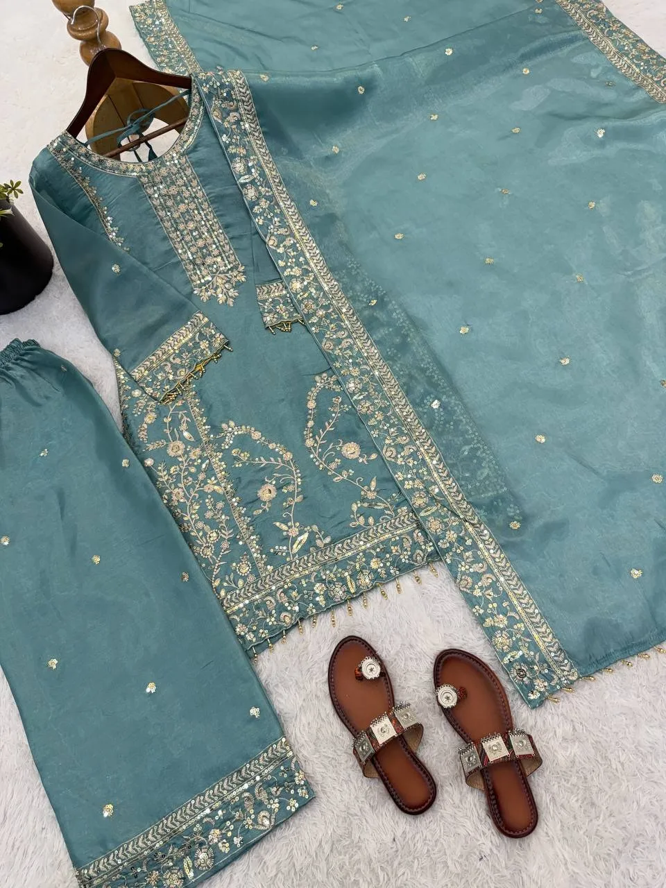 Sea Green Pakistani Pant Suit Set