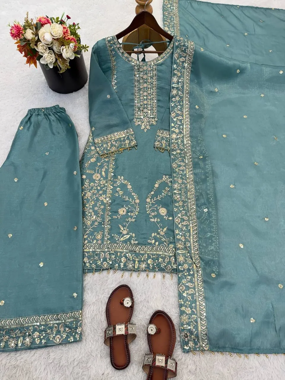 Sea Green Pakistani Pant Suit Set