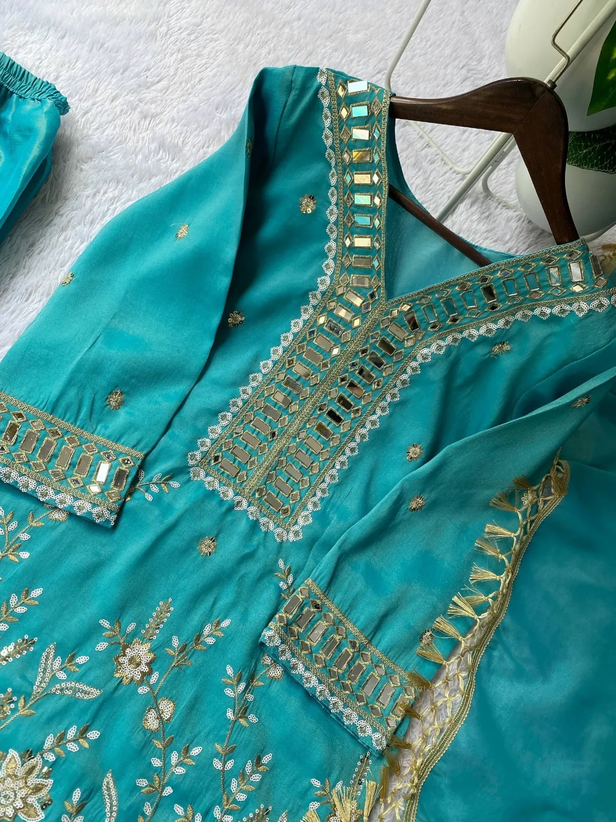 Sky Blue Designer Mirror Work Plazzo Set