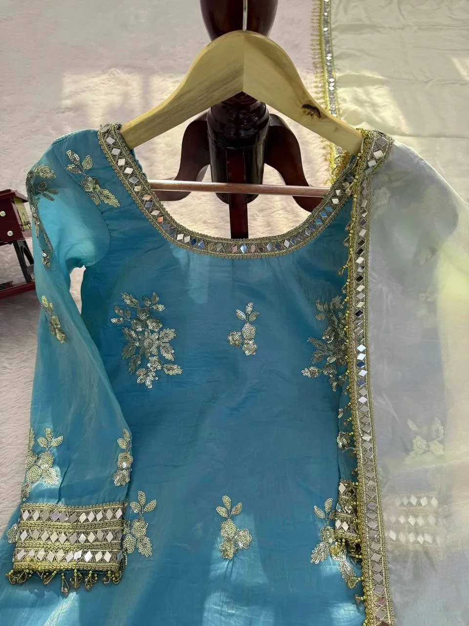Sky Blue Short Shirt with Plazzo Set | Eid Wear Suits