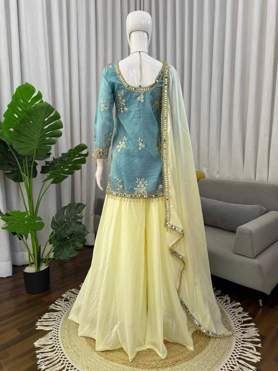 Sky Blue Short Shirt with Plazzo Set | Eid Wear Suits