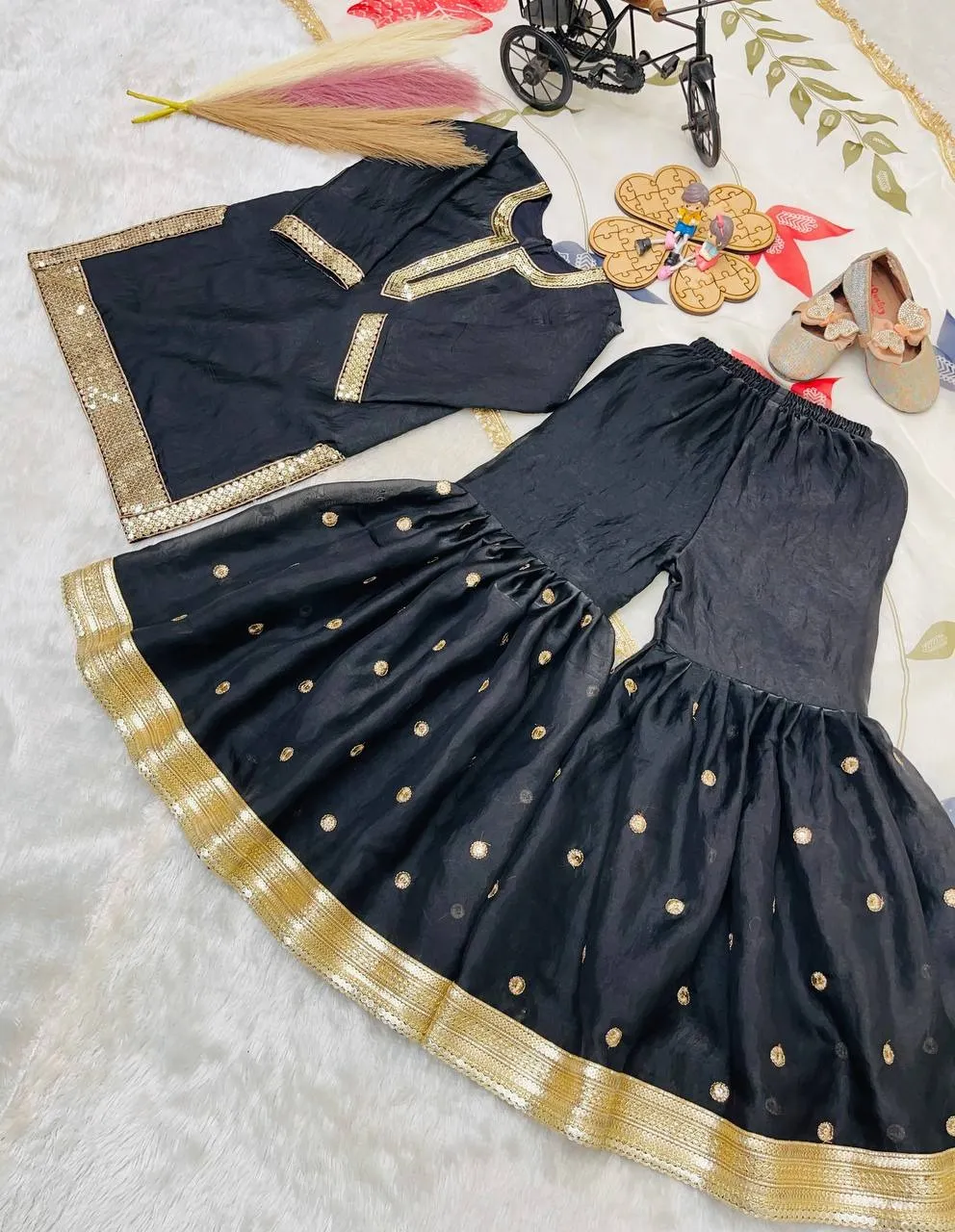 Small Girls Black Sharara Suit for Eid