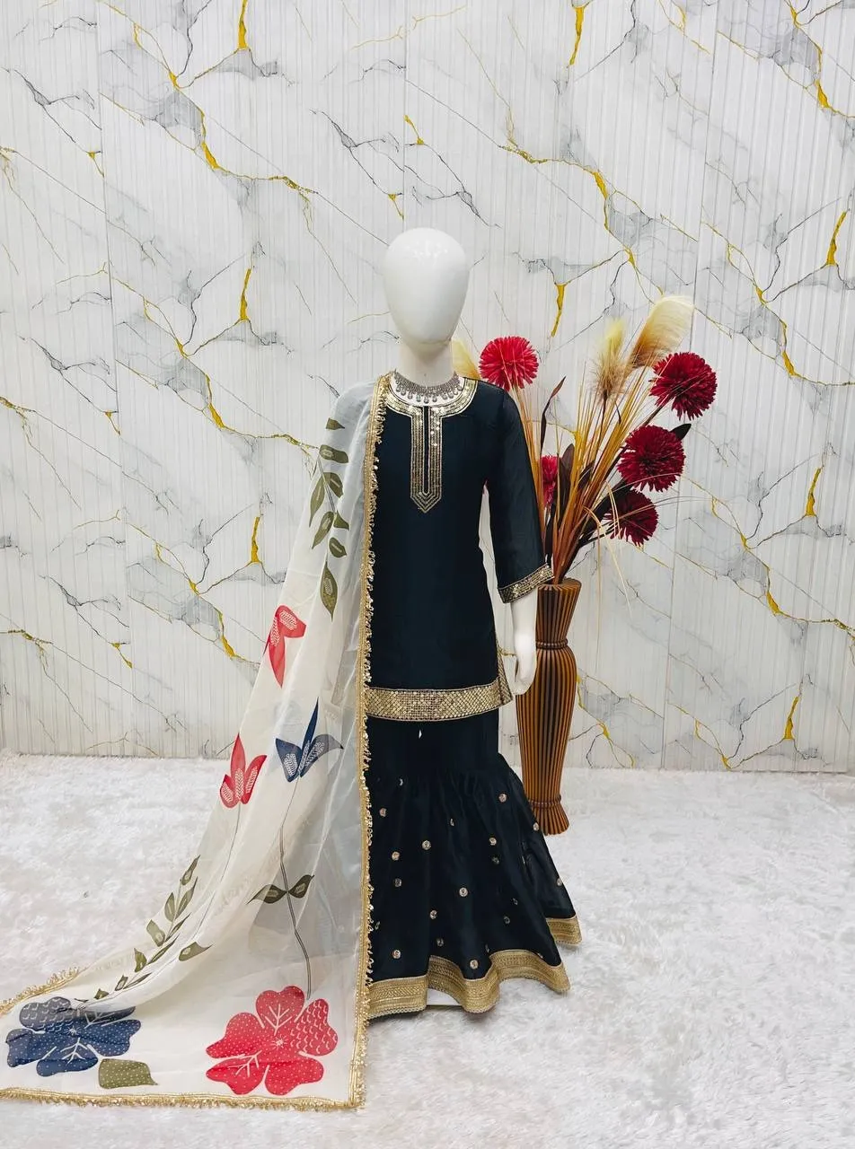 Small Girls Black Sharara Suit for Eid